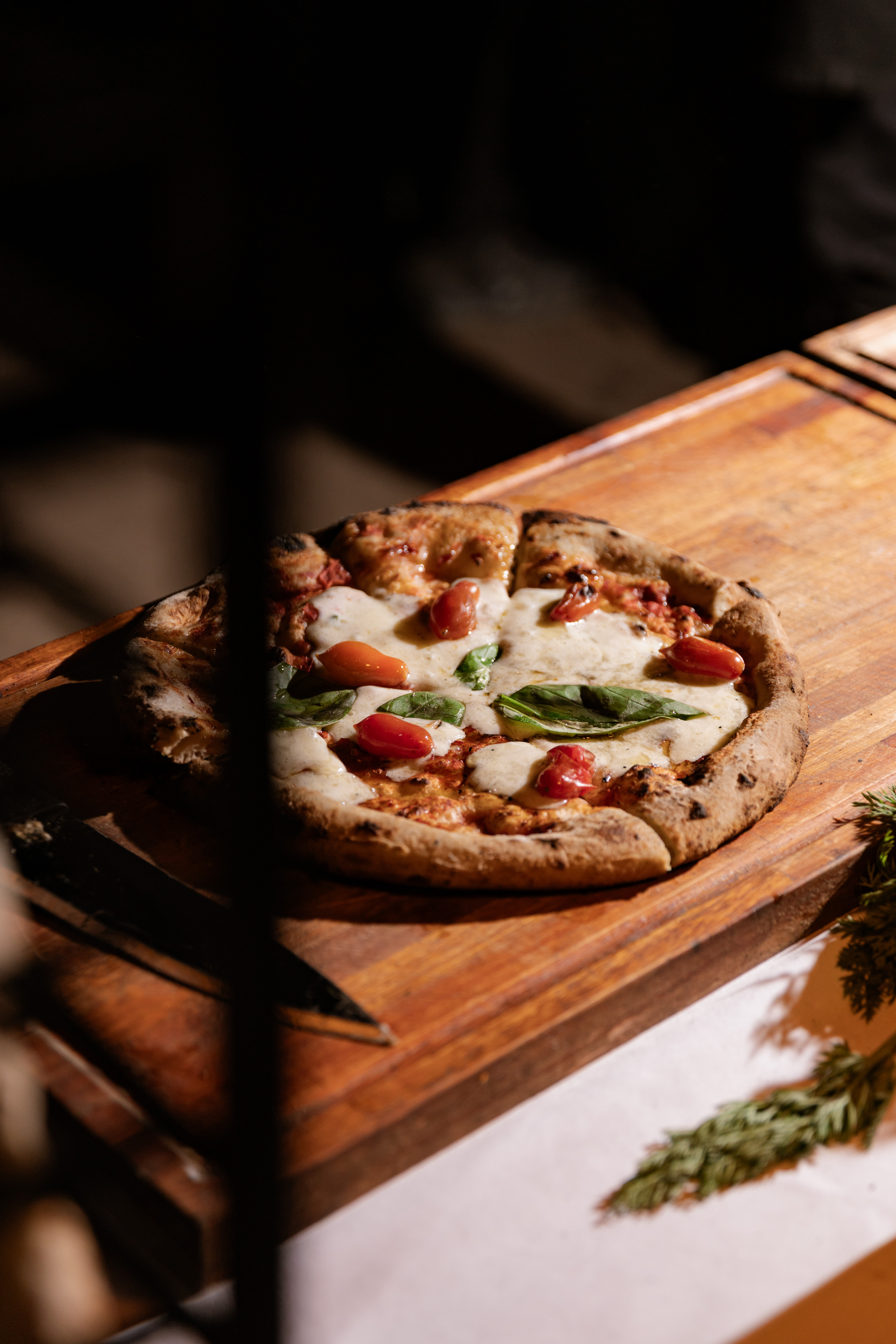 Pizza artesanal de horno a leña